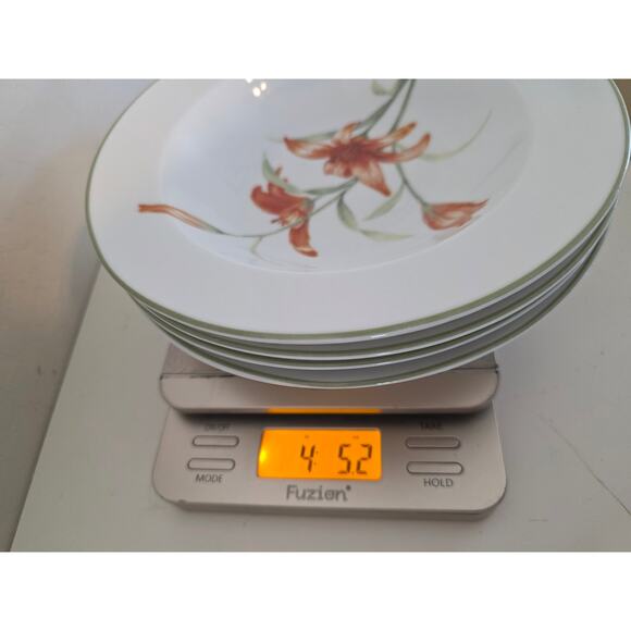 222 FIFTH White Floral BLOOM Green Lip Large Rim Soup Bowls Set of 4 - Picture 9 of 9